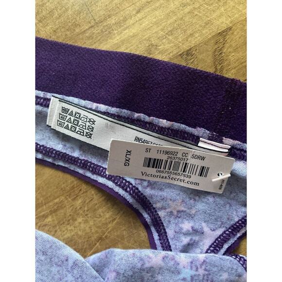 NWT VICTORIA'S SECRET PURPLE RED PINK STAR LOGO THICK WAISTBAND THONG PANTIES XL - Picture 4 of 7